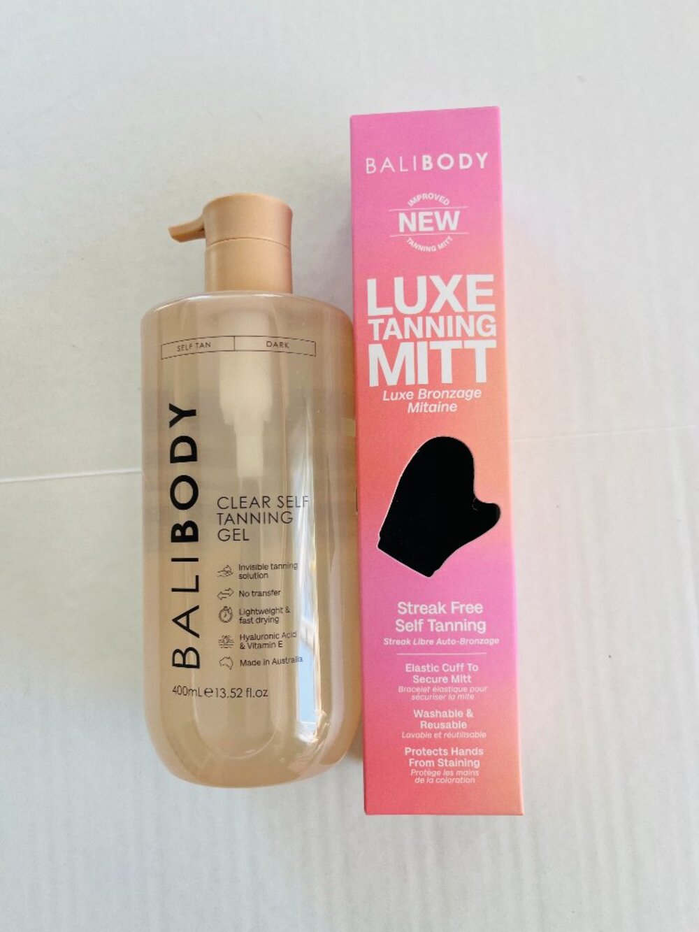 Bali Body Luxe Dark Tanning Mitt and Bali Body Clear Self Tanning Gel